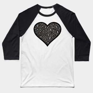 Dark Gray, Black and White Leopard Print Heart Baseball T-Shirt